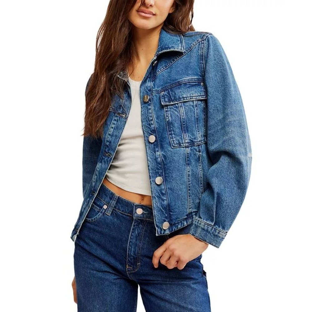 NWT We The Free Cotton‎ Jade 90s Y2K Denim Jacket XS Western High Low Arched Hem